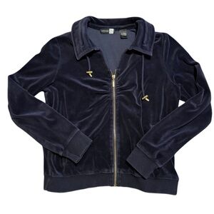 Saks Black Label Navy Velour Zip-Up Jacket – Size L